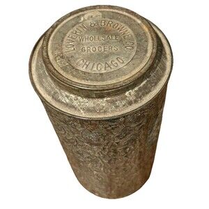 Loverin & Browne Co. Wholesale Grocers Chicago Embossed Tin Antique Vintage